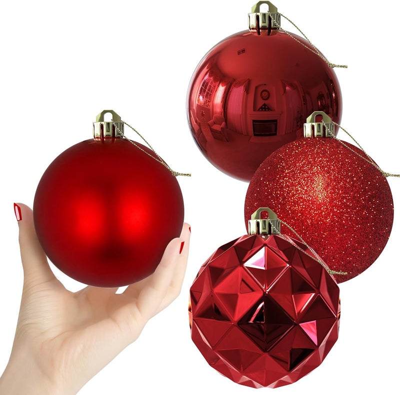 GameXcel Rose Red 4.0" Large Christmas Balls - Christmas Tree Decoration Ornaments Shatterproof Hanging Balls for Birthday Halloween Holiday Wedding Decorations Set of 4pcs - Image 1